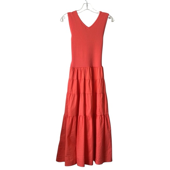 Jason Wu Sleeveless Orange Midi Dress Tie Waist Knit Bodice Tiered Skirt Small - Picture 6 of 12